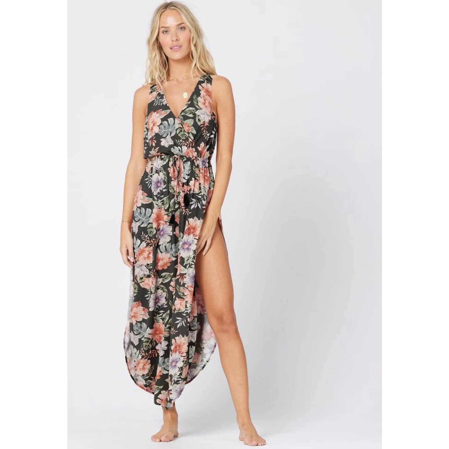 forget me not maxi dress Forget Me Not Pink Floral V-Neck Maxi Dress S / Beige