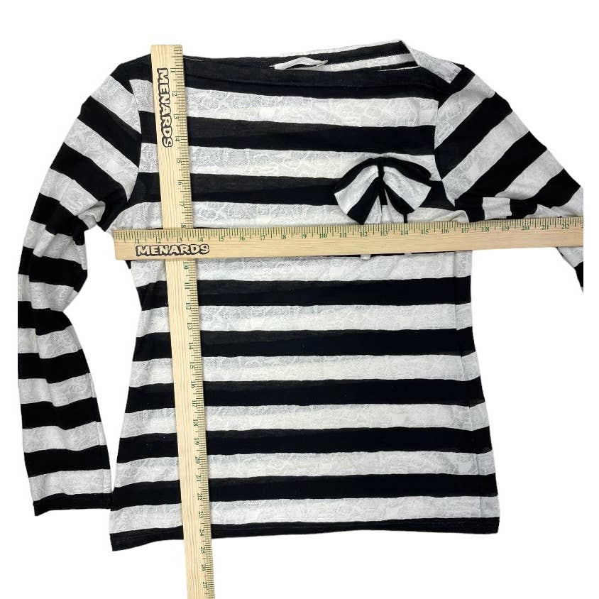 Anne Fontaine France Naura Striped Lace Embellished Top Shirt Size L Black White - Premium from Anne Fontaine - Just $129.0! Shop now at Finds For You