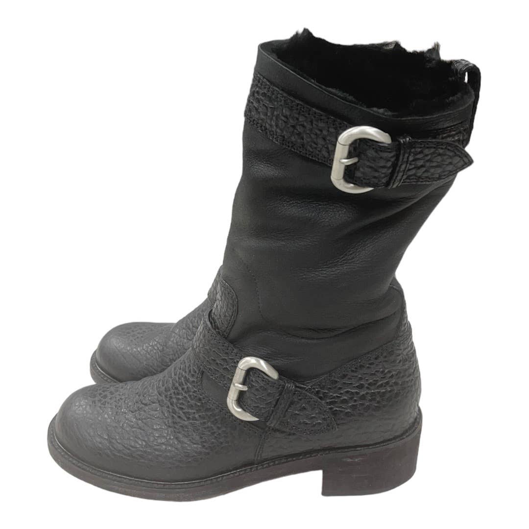 Giuseppe Zanotti Fur Lined Moto Boots Leather Size 40.5 10.5 - Premium from Giuseppe Zanotti - Just $179.0! Shop now at Finds For You