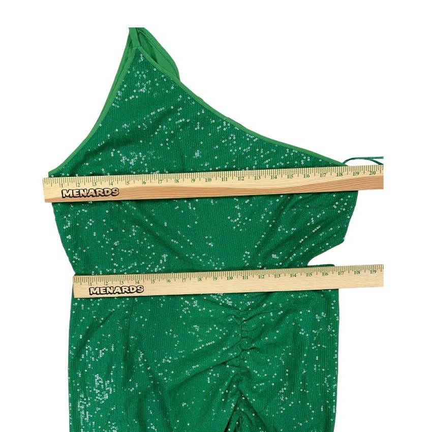 Anthropologie Vineet Bahl Sequin Ruched Cut Out Midi Dress Size L Green - Premium from Anthropologie - Just $179.0! Shop now at Finds For You