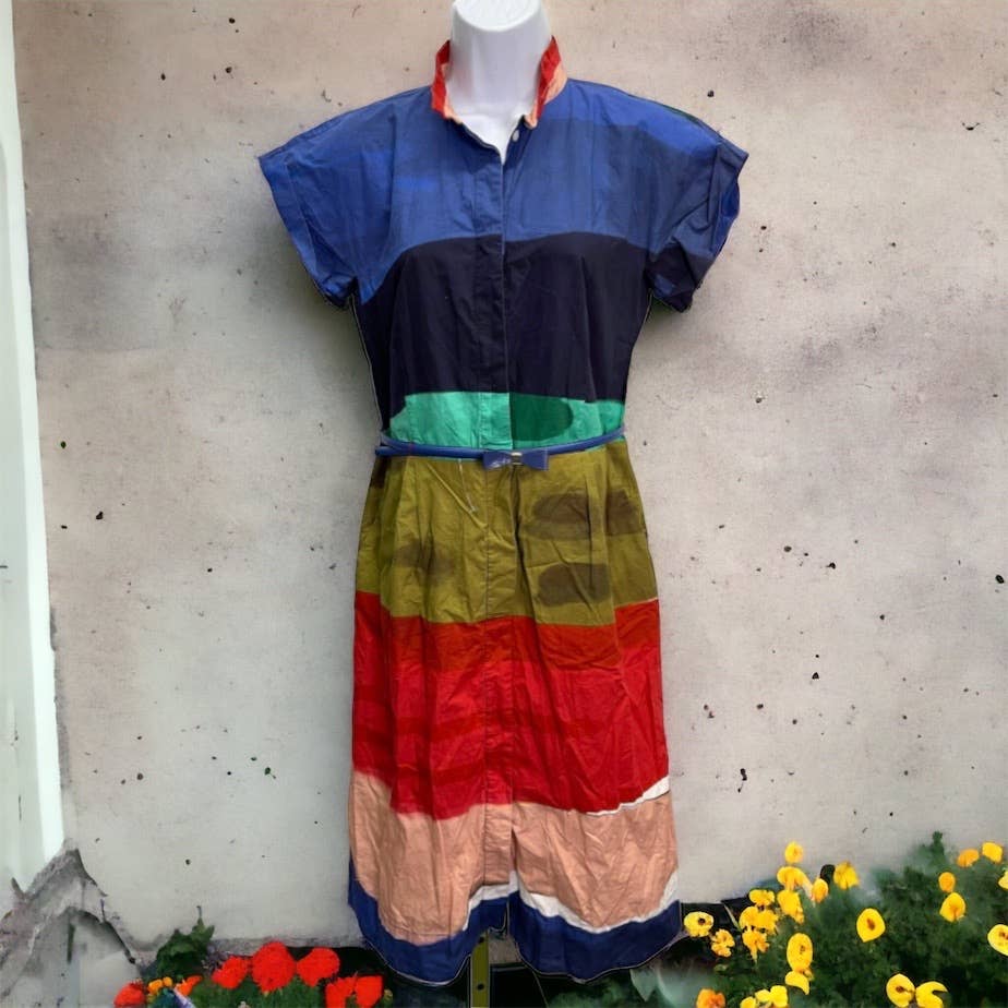 Boglioli Milan Colorful Abrstact Button Front Dress Sz 42 Made in Italy - Premium from Boglioli - Just $249.0! Shop now at Finds For You
