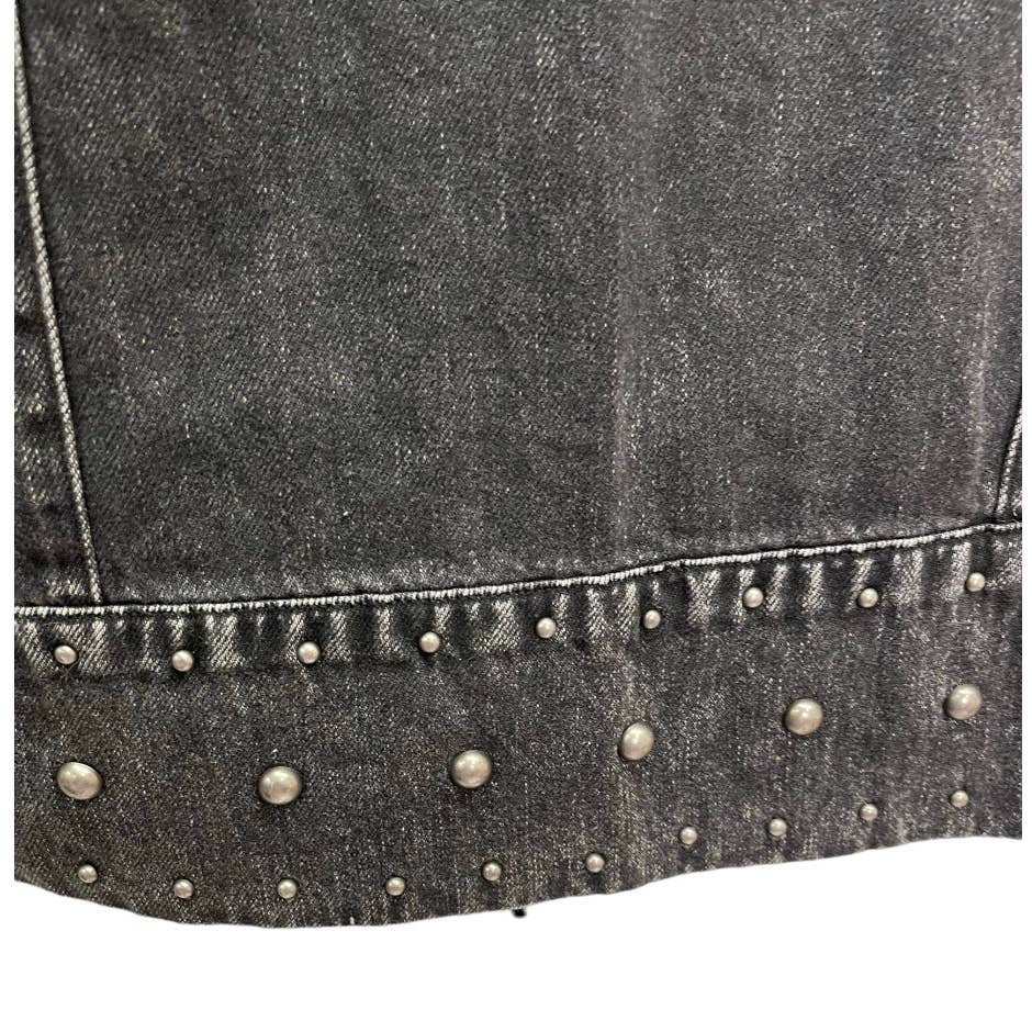 Free People Black Denim Studded Distressed Snap Closure Jacket M - Premium from Free People - Just $145.0! Shop now at Finds For You