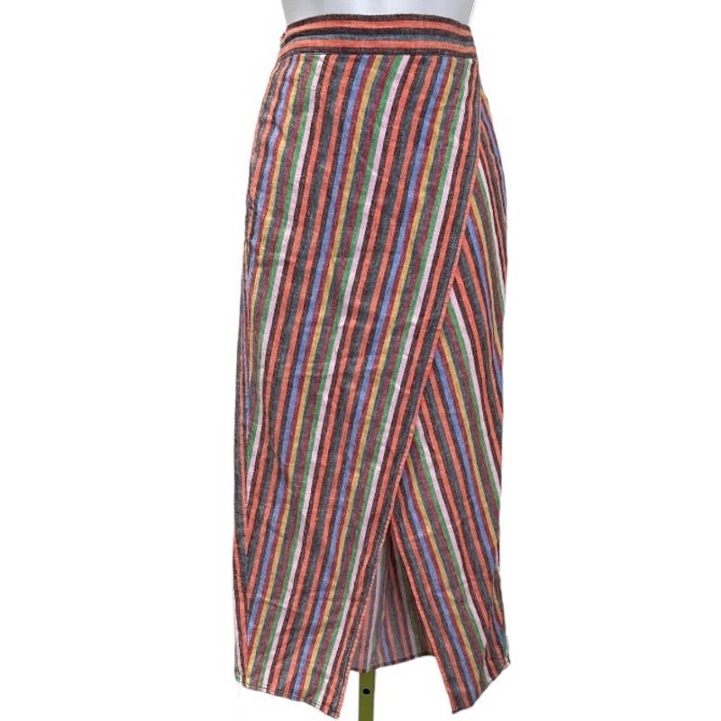 Madewell Linen Blend Overlay Rainbow Striped Midi Skirt Size S - Premium from Madewell - Just $59.0! Shop now at Finds For You