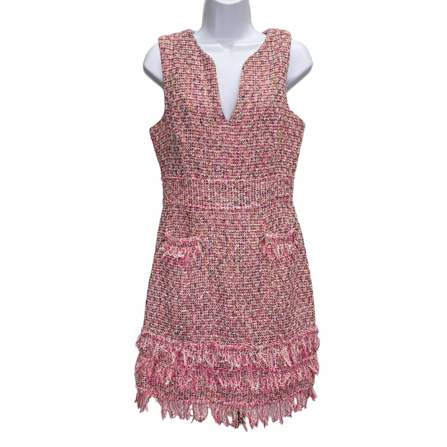 Milly Gabby Tweed Fringe Sleeveless Dress Size 6 Pink - Premium from MILLY - Just $139.0! Shop now at Finds For You