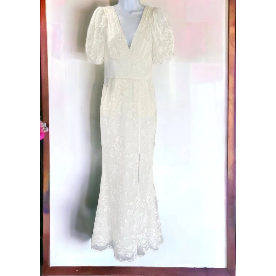 Dress The Population Off White Lace Trumpette Gown Dress Bohemian Festival S - Premium from Dress The Population - Just $129.0! Shop now at Finds For You