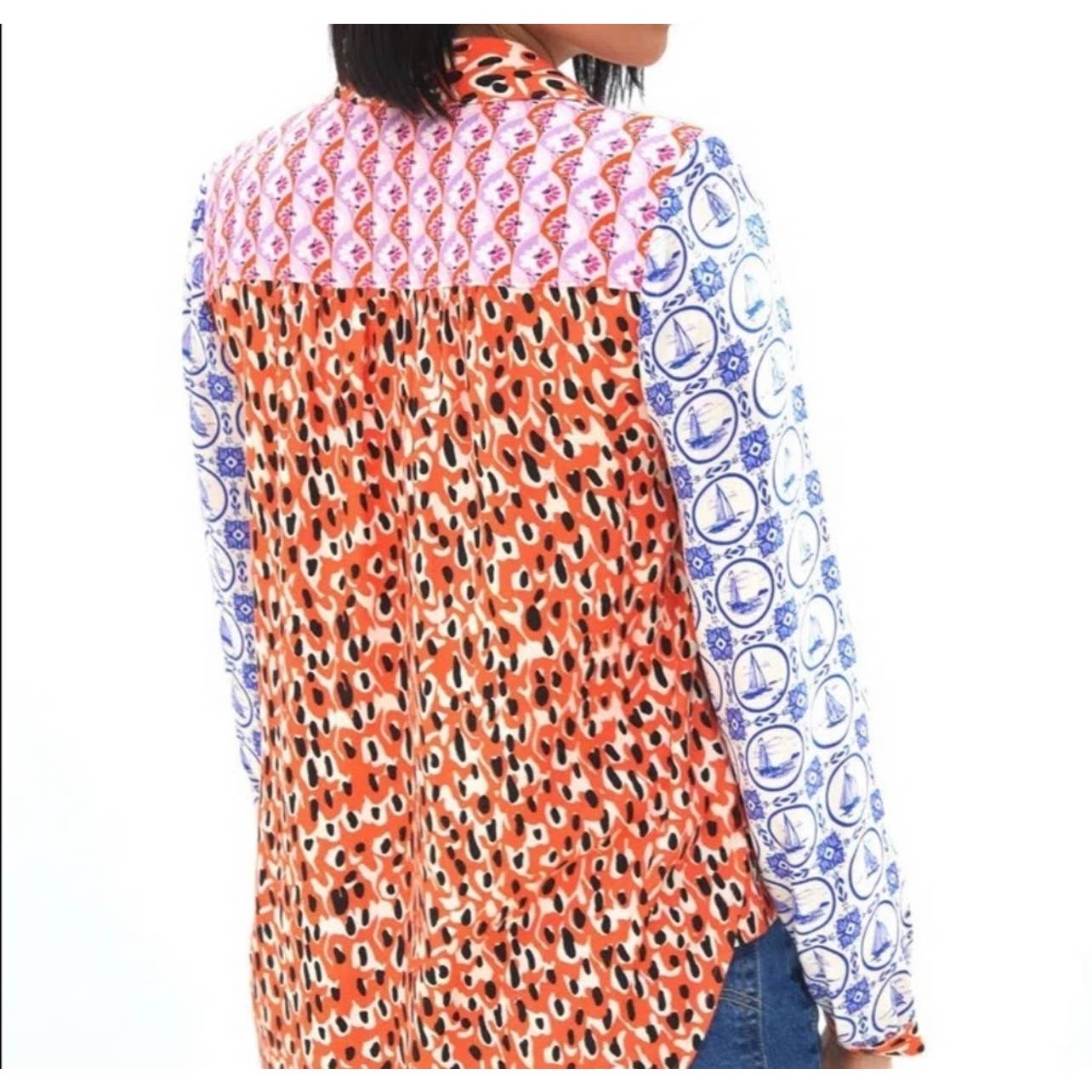 Anthropologie Contrast Button Down Blouse Top Patchwork Size Medium New - Premium from Anthropologie - Just $99.0! Shop now at Finds For You