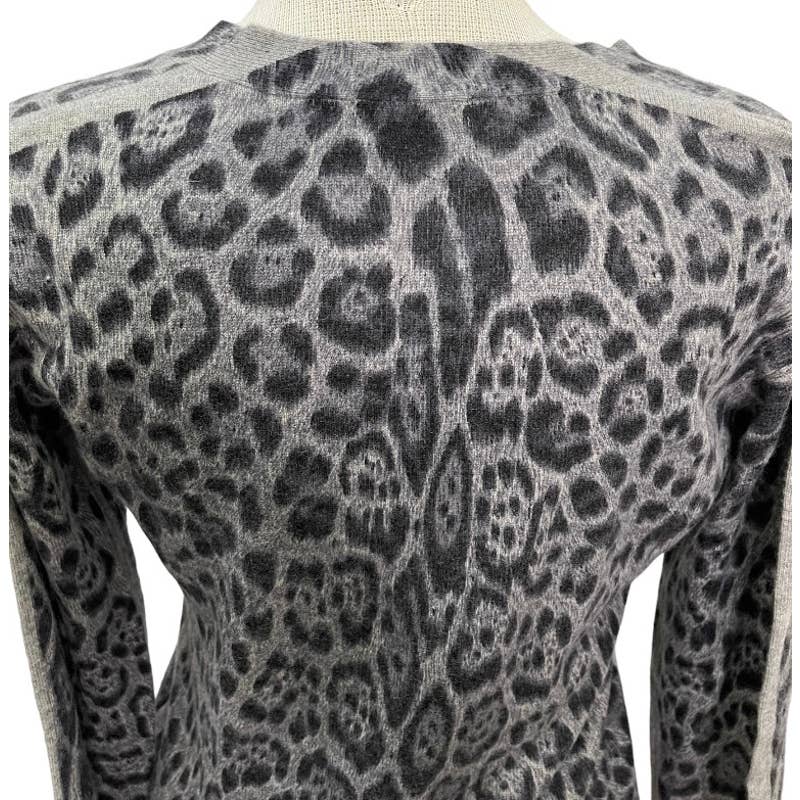 Pure Amici 100% Cashmere Leopard Print Knit Cardigan M New Gray - Premium from Pure Amici - Just $99.0! Shop now at Finds For You
