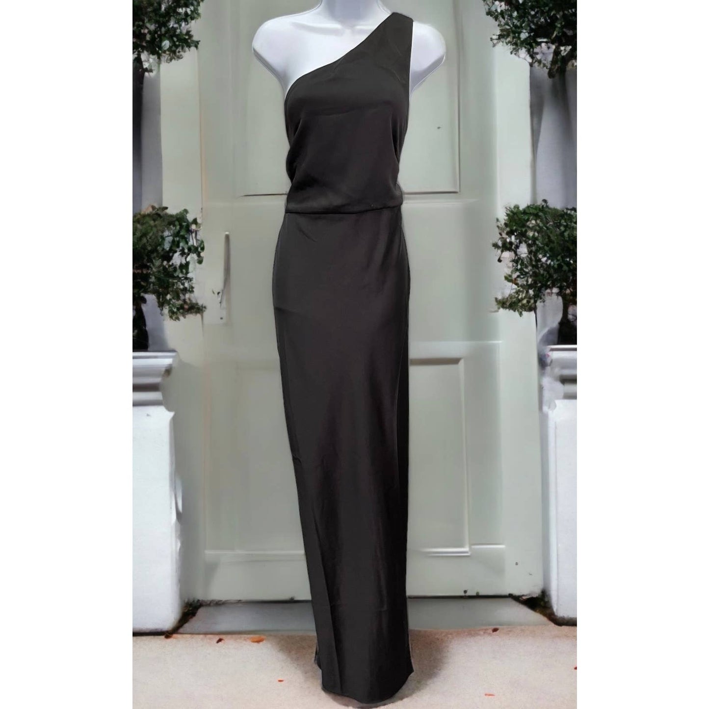 Anthropologie BHLDN Dylan Satin One Shoulder Slit Gown Size 14 Black - Premium from BHLDN - Just $145.0! Shop now at Finds For You