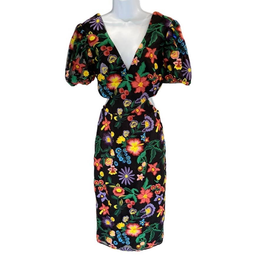 Dress The Population Embroided Cut Out Puff Sleeve Midi Dress Small New - Premium from Dress The Population - Just $159.0! Shop now at Finds For You