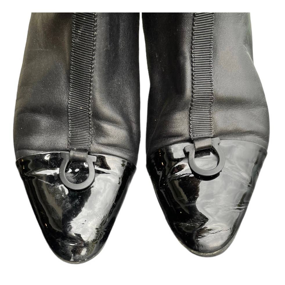 Ferragamo Gancini Leather Patent Booties Boots Size 8 Black - Premium from Ferragamo - Just $149.0! Shop now at Finds For You