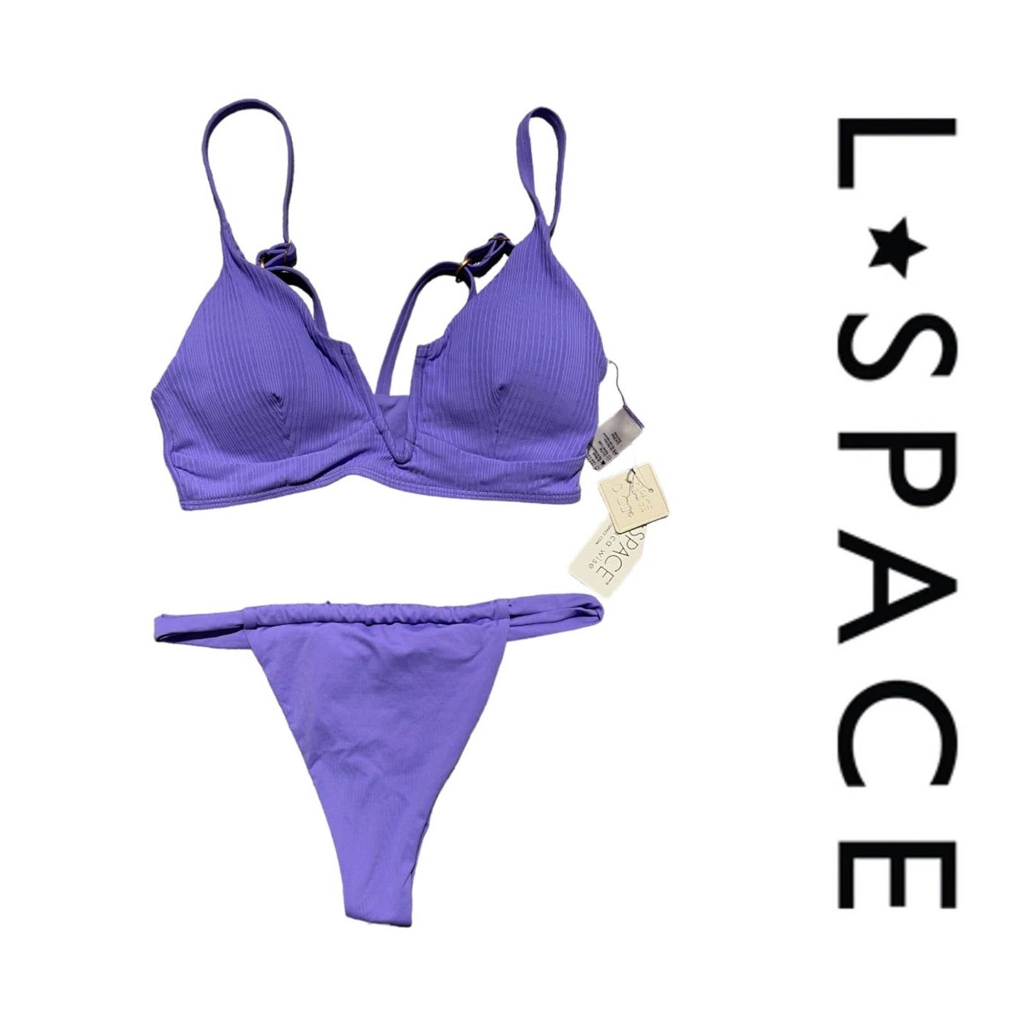 L*SPACE Siren Pointelle D Cup Top Gina Bikini Bottom L Amethyst New - Premium from L*SPACE - Just $76.00! Shop now at Finds For You