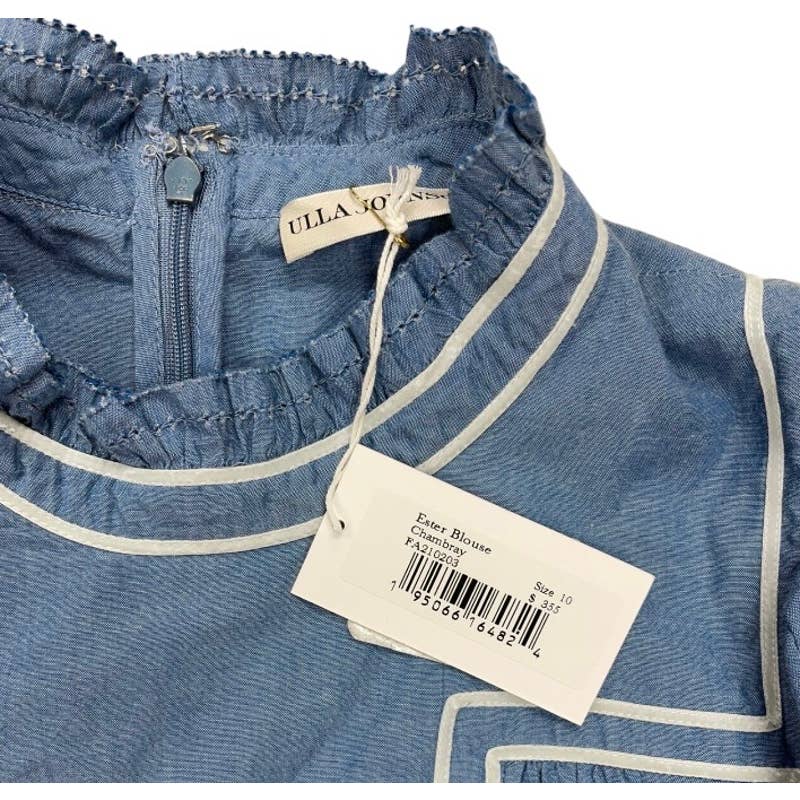Ulla Johnson Ester Chambray Blouse Top Ruffle Denim New Size 10 - Premium from Ulla Johnson - Just $268.0! Shop now at Finds For You