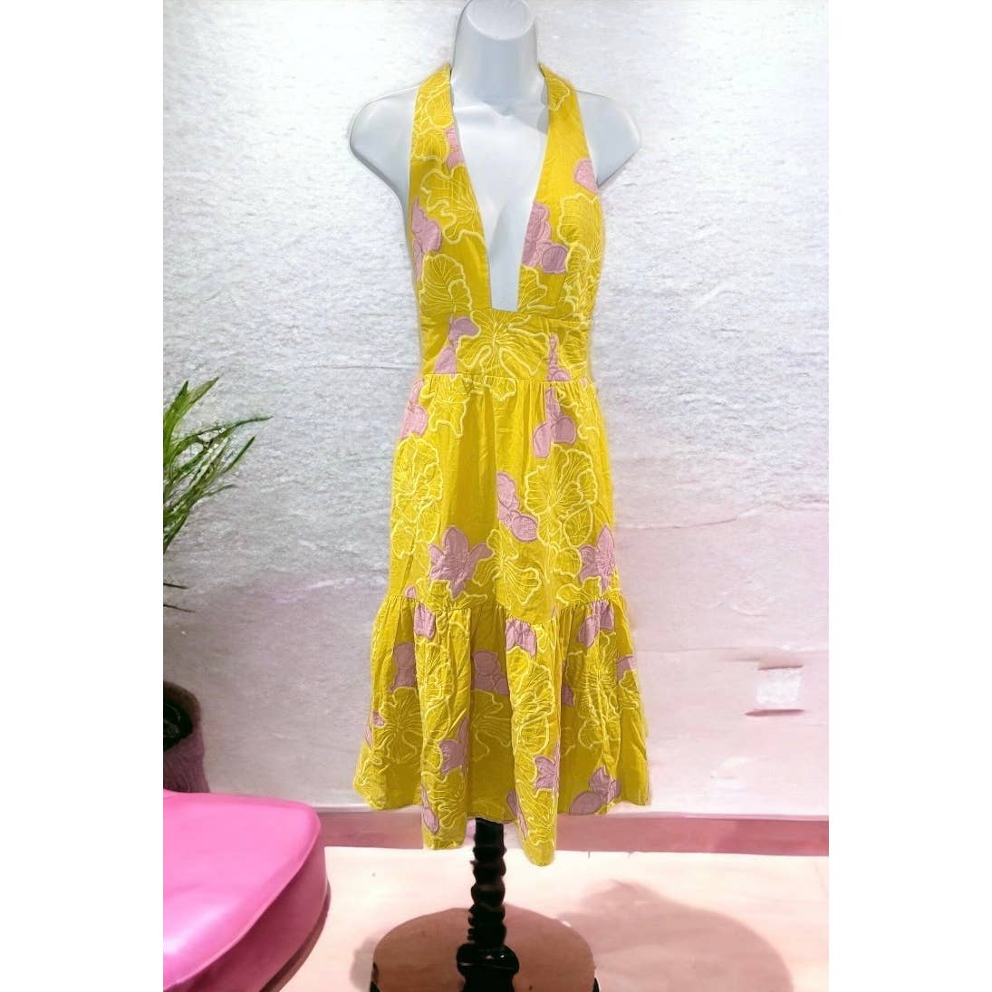 Dress The Population Yellow Pink Floral Halter Dress Size Small New - Premium from Dress The Population - Just $139.0! Shop now at Finds For You