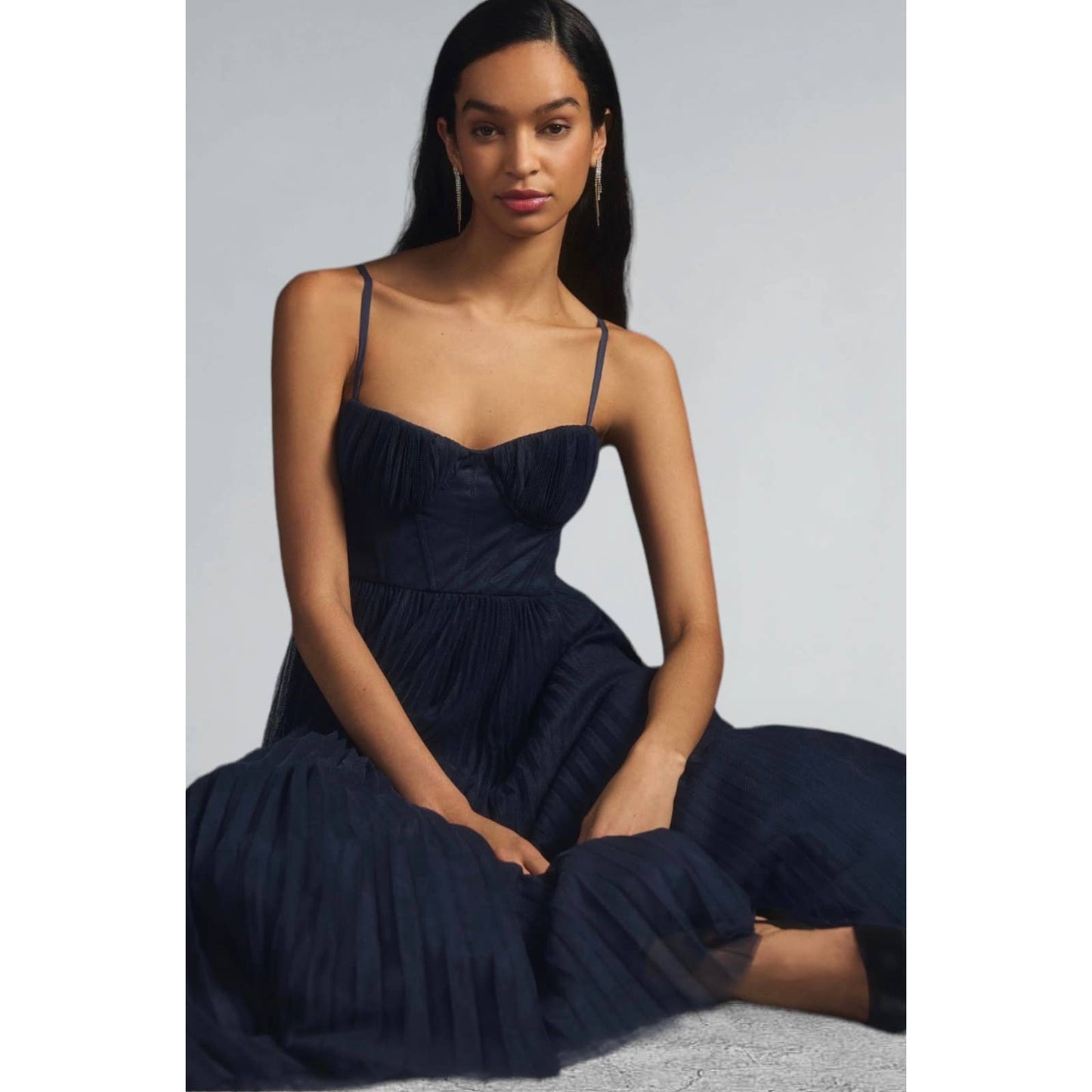 Anthropologie Hutch Pleated Sweetheart Midi Dress Plus Size 20 Navy New - Premium from Anthropologie - Just $199.00! Shop now at Finds For You