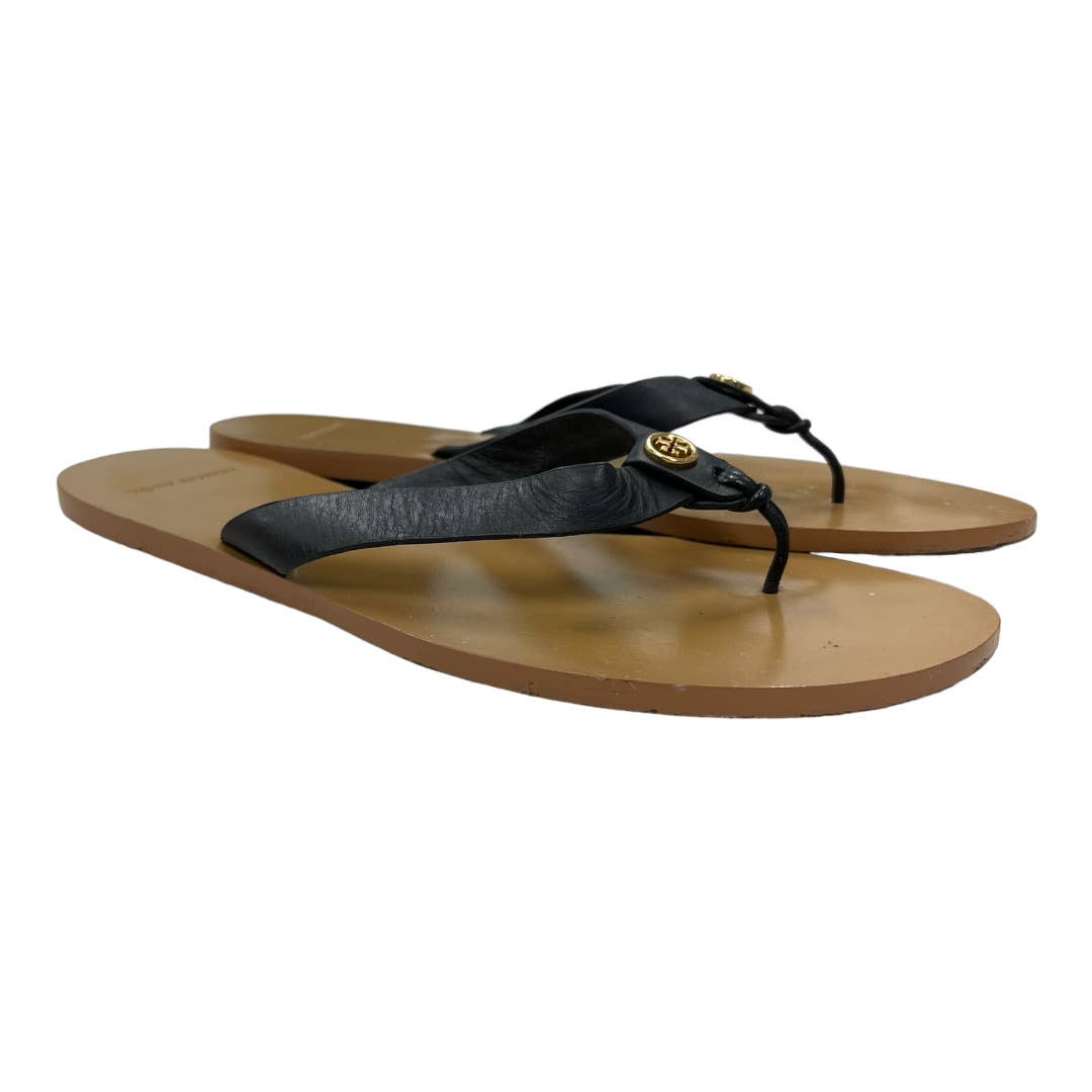 Tory Burch Manon Leather Logo Flip Flop Sandals Size 8 Black - Premium from Tory Burch - Just $129.0! Shop now at Finds For You