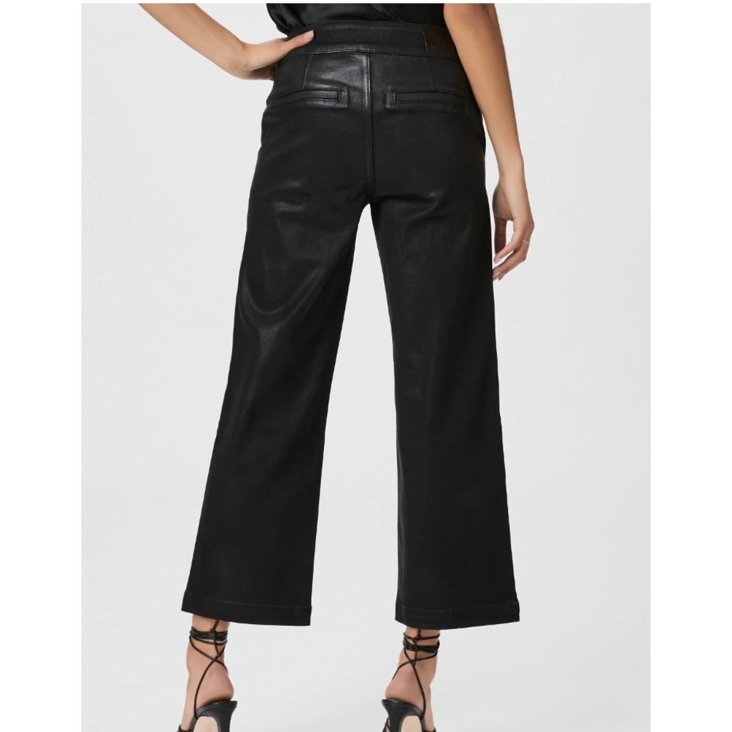 Paige Nellie Black Fog Luxe Cropped Wide Leg Jeans Pants Size 32 Coated - Premium from PAIGE - Just $199.0! Shop now at Finds For You