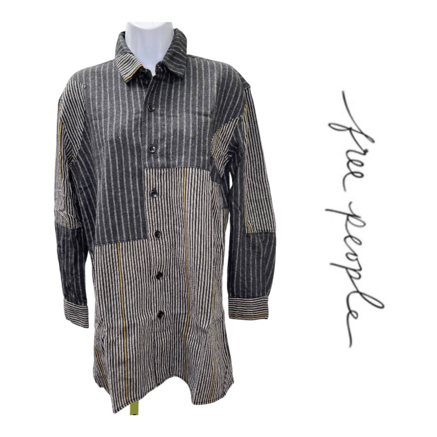 Free People x Sandrine Rose Striped Patchwork Button Down Shirt Size S Black - Premium from Free People - Just $89.00! Shop now at Finds For You