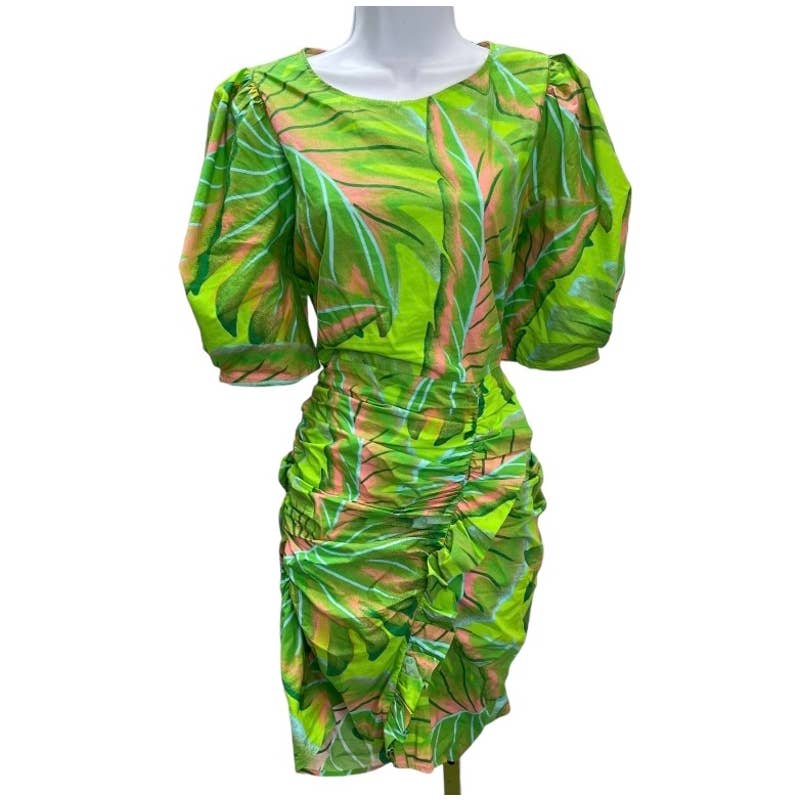Farm Rio Anthropologie Puff Sleeve Mini Dress Lime Small - Premium from Farm Rio - Just $168.0! Shop now at Finds For You