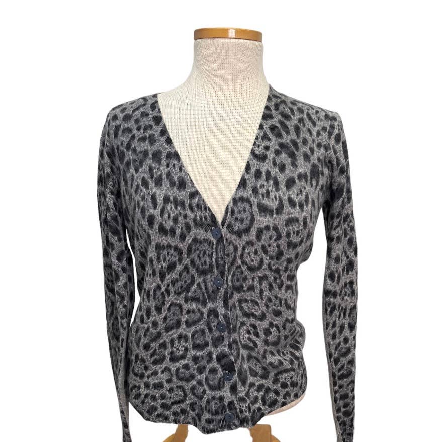 Pure Amici 100% Cashmere Leopard Print Knit Cardigan M New Gray - Premium from Pure Amici - Just $99.0! Shop now at Finds For You