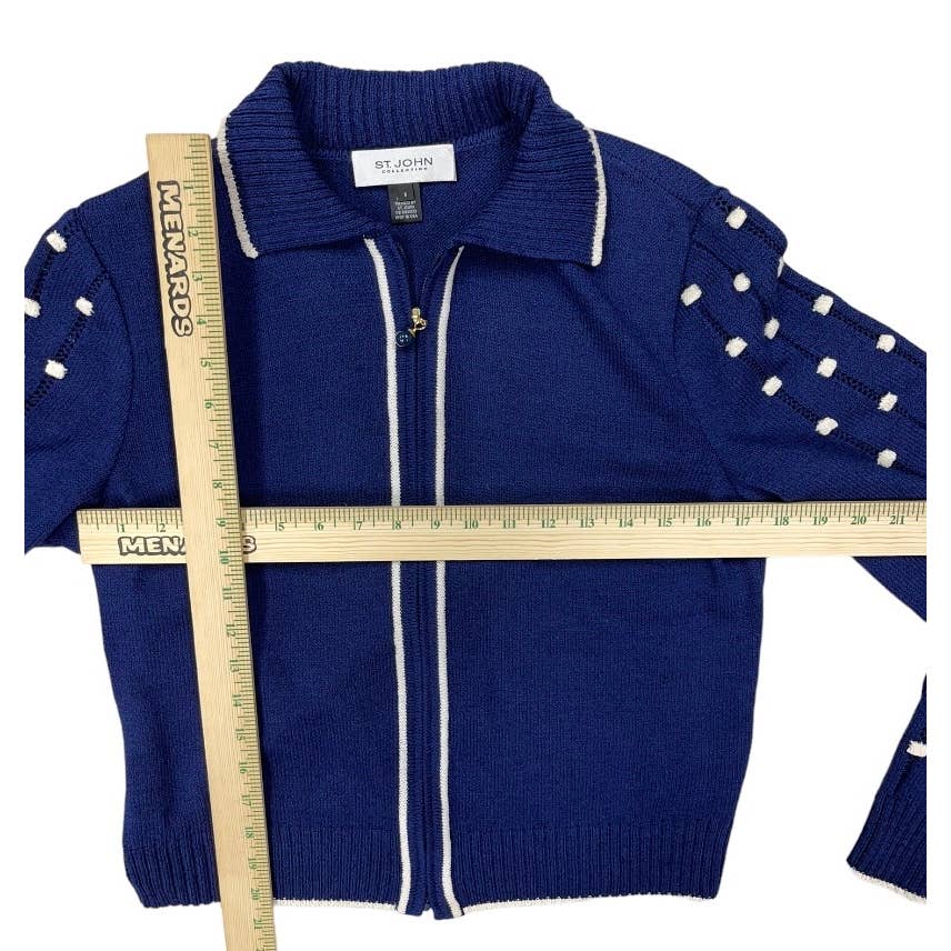 St. John Santana Knit Popcorn Sleeve Zip Jacket Size 8 Navy - Premium from St. John - Just $99.0! Shop now at Finds For You
