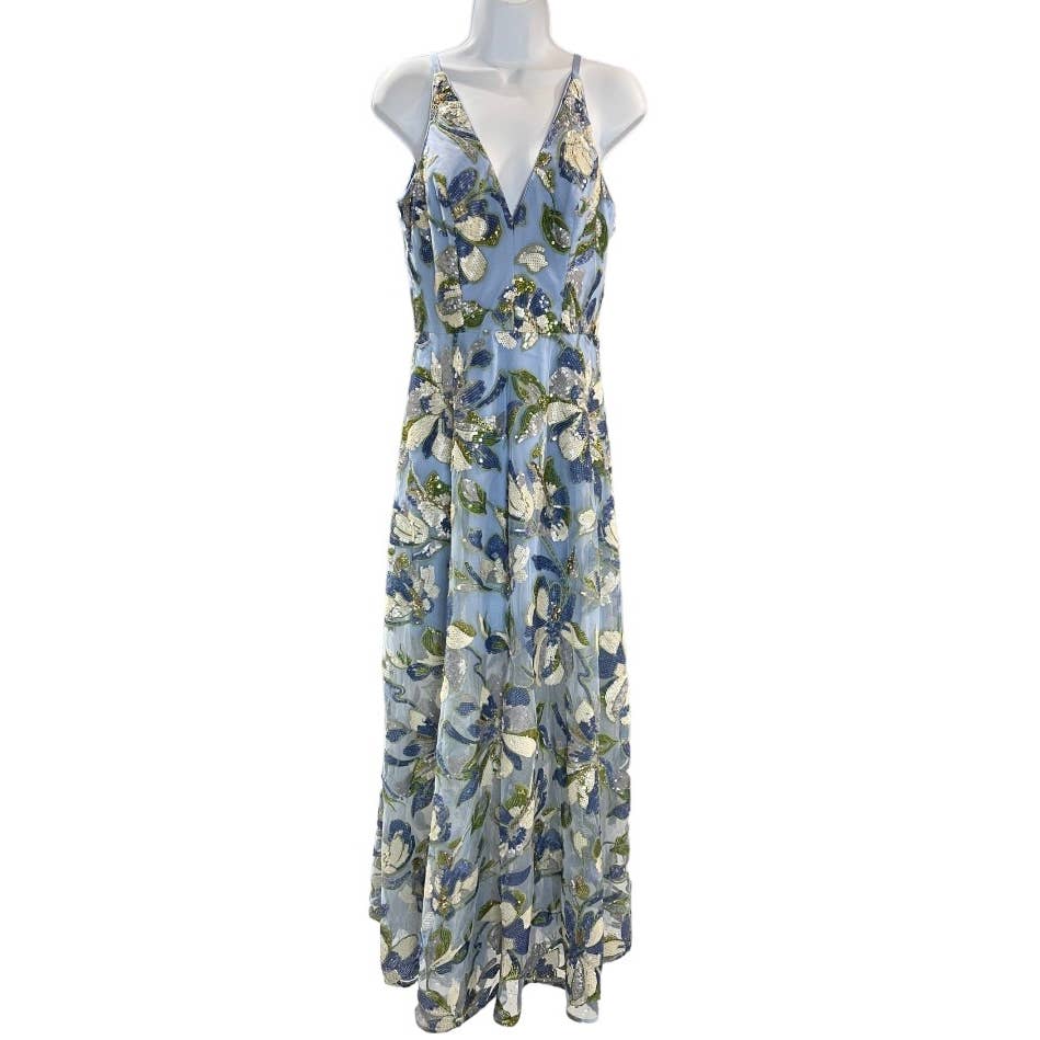 Dress The Population Ariya Floral Sequin Along Gown Dress Size XS Blue New - Premium from Dress The Population - Just $175.0! Shop now at Finds For You