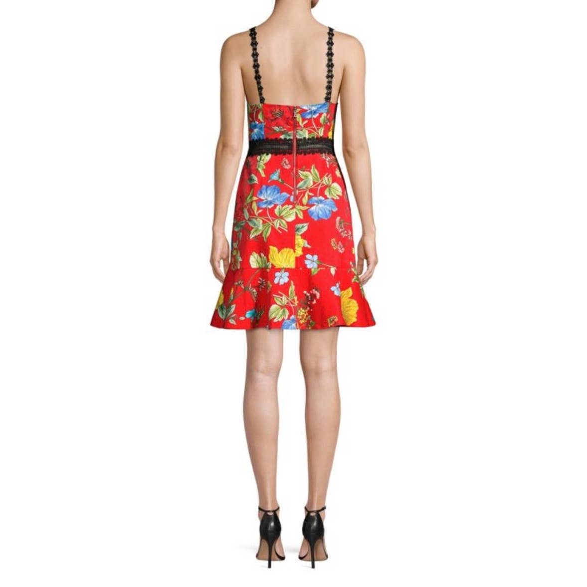Alice + Olivia Kirby Lace Trimmed Fit and Flare Floral Dress Size 2 Red - Premium from Alice + Olivia - Just $199.0! Shop now at Finds For You