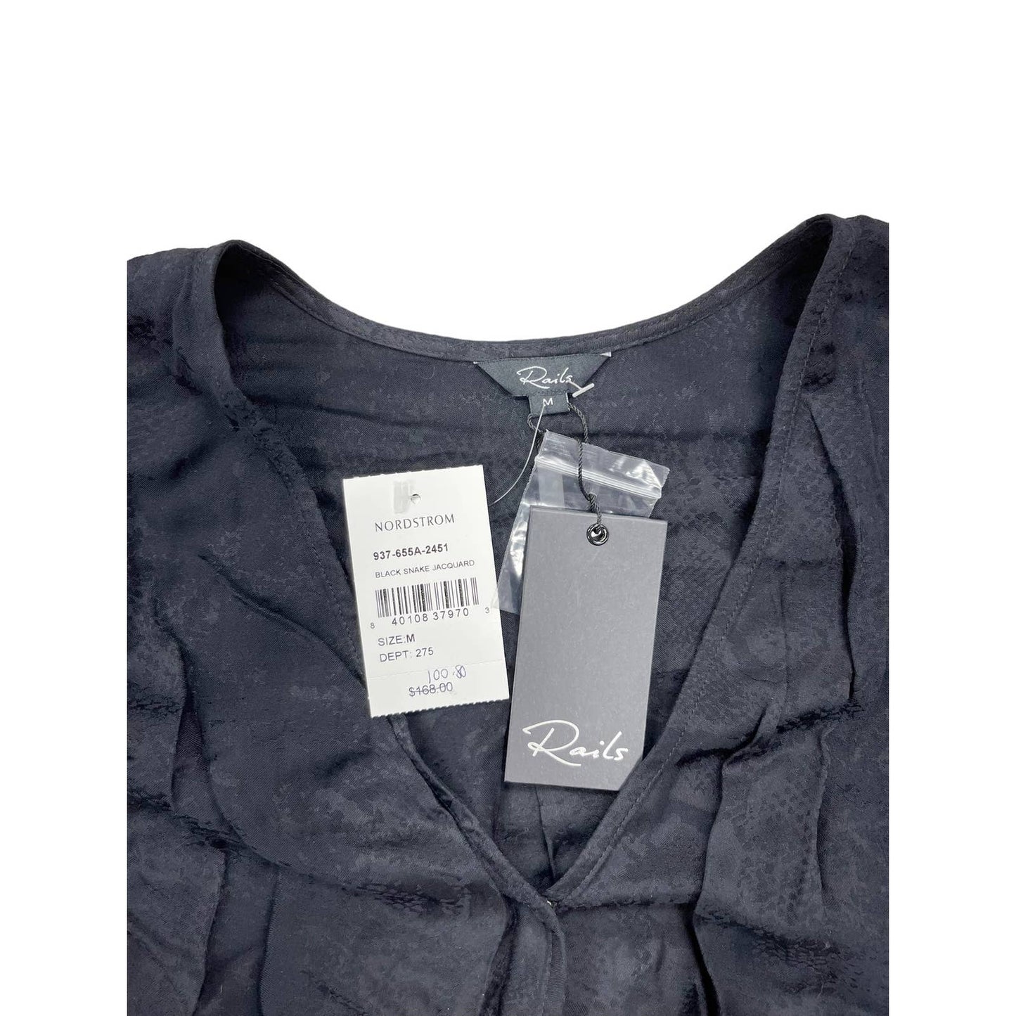 Rails Hillary Snake Jaquard Wrap Blouse Top Black Size M New - Premium from Rails - Just $79.0! Shop now at Finds For You