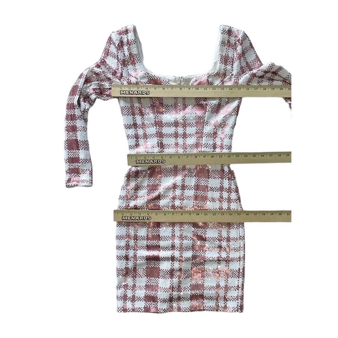 Dress The Population Barbiecore Pink White Plaid Sequin Mini Dress Size S New - Premium from Dress The Population - Just $239.0! Shop now at Finds For You
