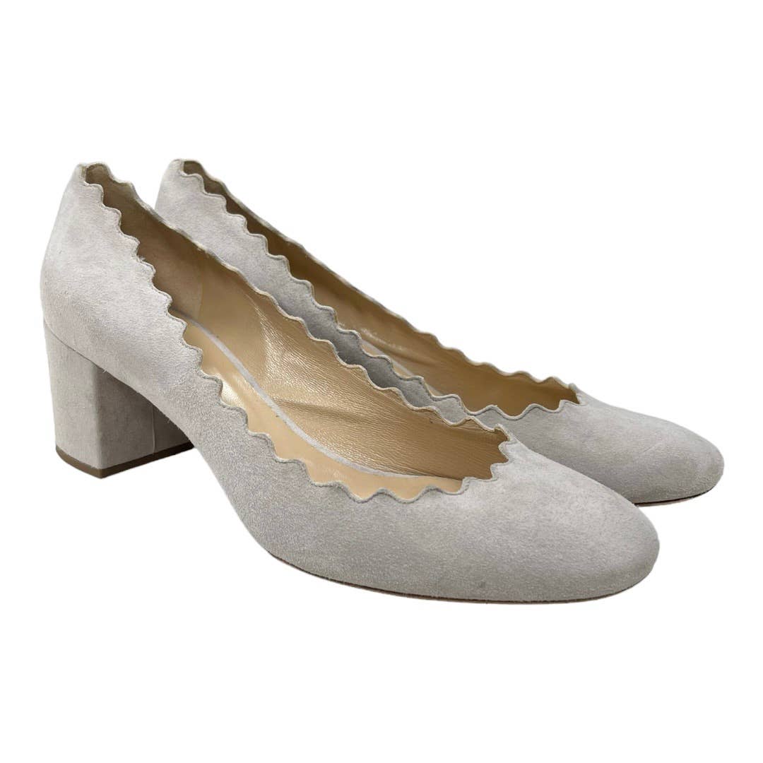 Chloe Lauren Scalloped Suede Heels Pumps Shoes 39 9 Gray - Premium from Chloe - Just $179.0! Shop now at Finds For You