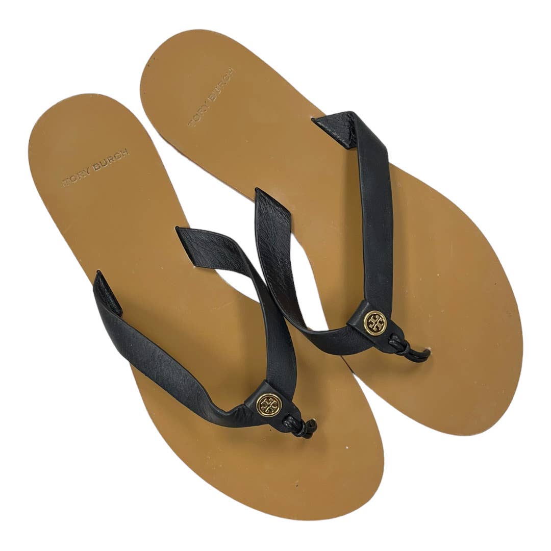 Tory Burch Manon Leather Logo Flip Flop Sandals Size 8 Black - Premium from Tory Burch - Just $129.0! Shop now at Finds For You