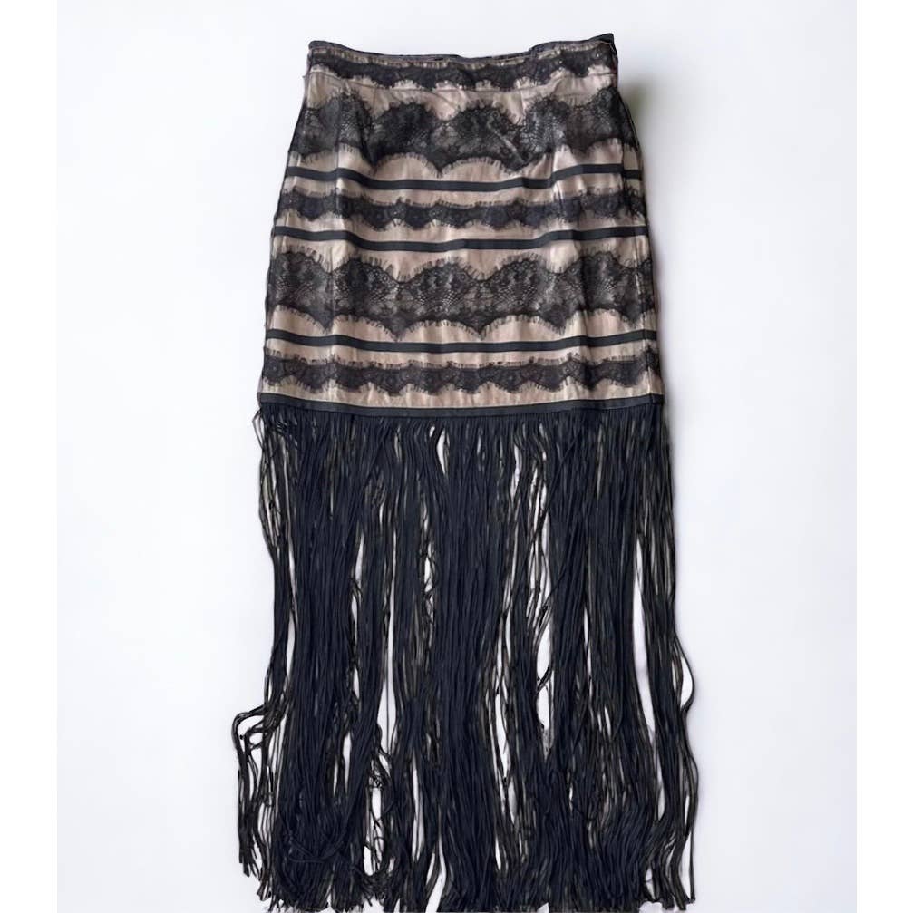 Anthropologie Vineet Bahl Lace Fringe Skirt Size 2 Black New - Premium from Anthropologie - Just $99.0! Shop now at Finds For You