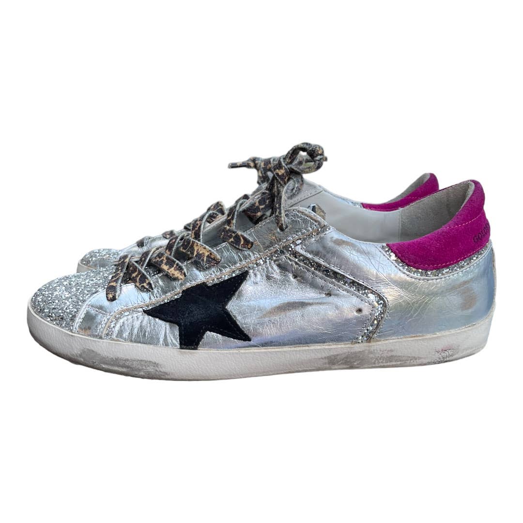 Golden Goose Super Star Low Top Leather Sneakers Silver Shoes Size 41 - Premium from Golden Goose - Just $459.00! Shop now at Finds For You