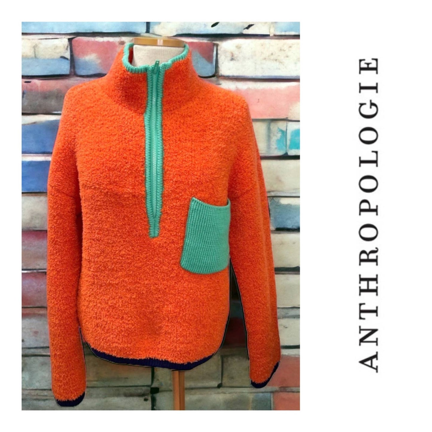 Anthropologie Sherpa Half Zip Colorblock Patch Pocket Size L - Premium from Anthropologie - Just $139.00! Shop now at Finds For You