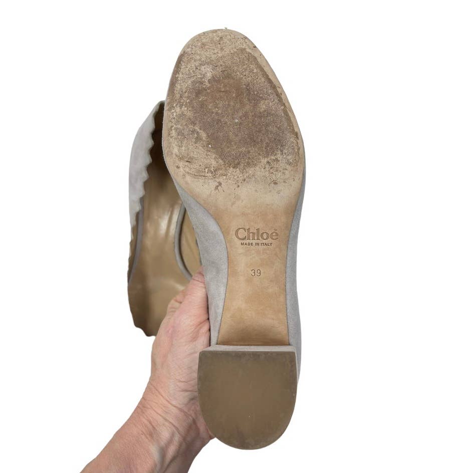 Chloe Lauren Scalloped Suede Heels Pumps Shoes 39 9 Gray - Premium from Chloe - Just $179.0! Shop now at Finds For You