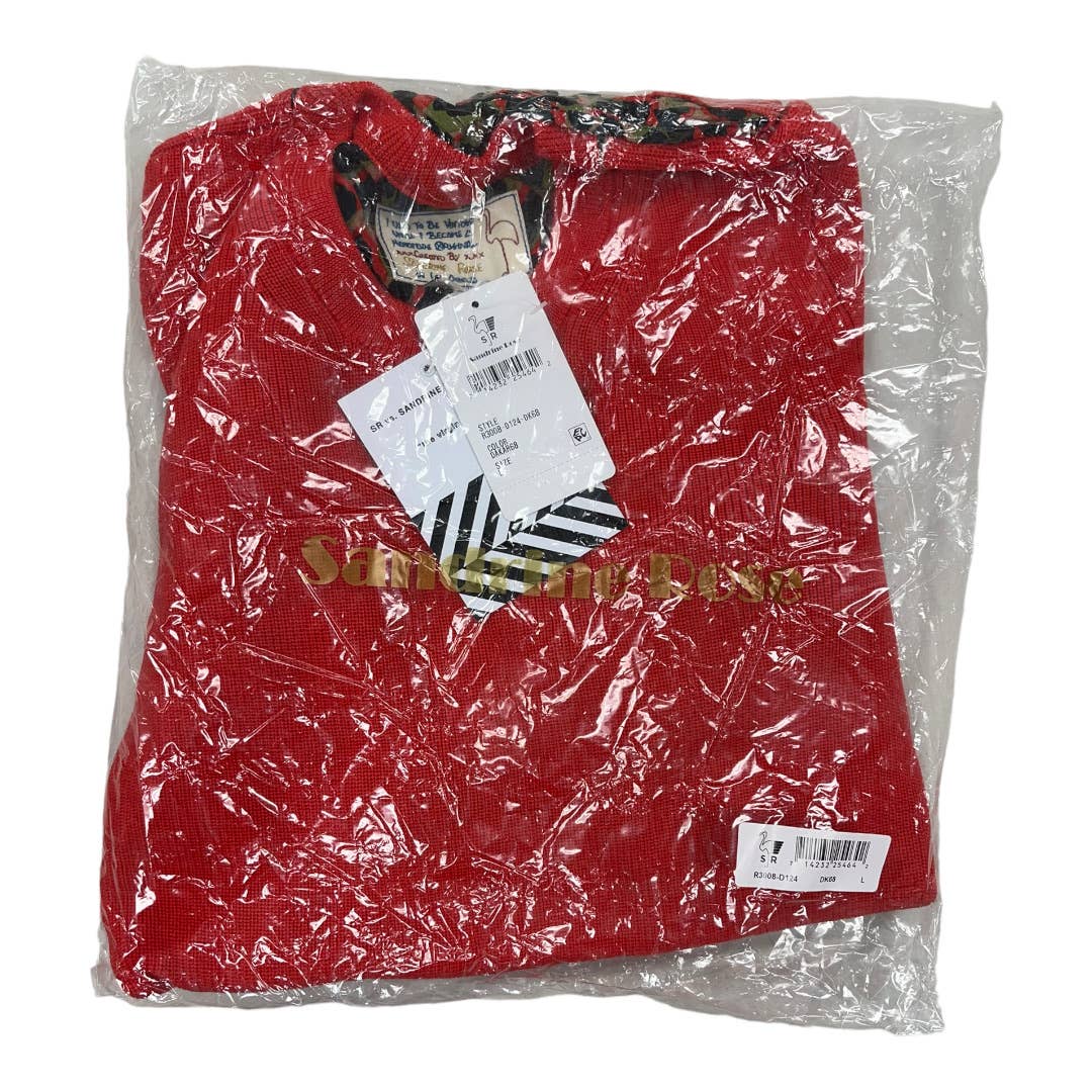 Sandrine Rose Mixed Media Animal Print Wool Sweater Size Large Red New - Premium from Sandrine Rose - Just $89.0! Shop now at Finds For You