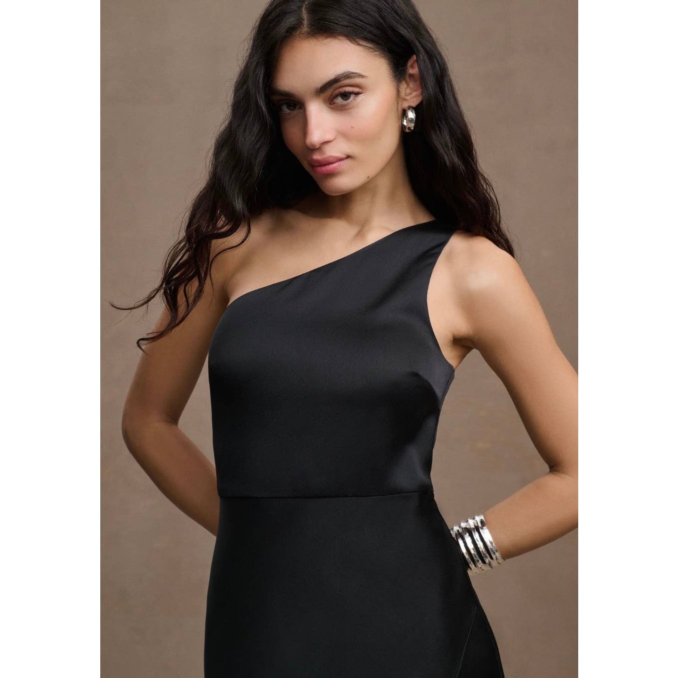 Anthropologie BHLDN Dylan Satin One Shoulder Slit Gown Size 14 Black - Premium from BHLDN - Just $145.0! Shop now at Finds For You