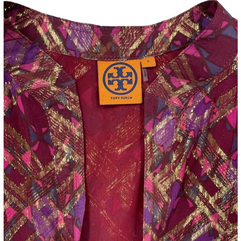 Tory Burch Gold Lame Plaid Tunic Top Blouse Size 8 - Premium from Tory Burch - Just $89.0! Shop now at Finds For You