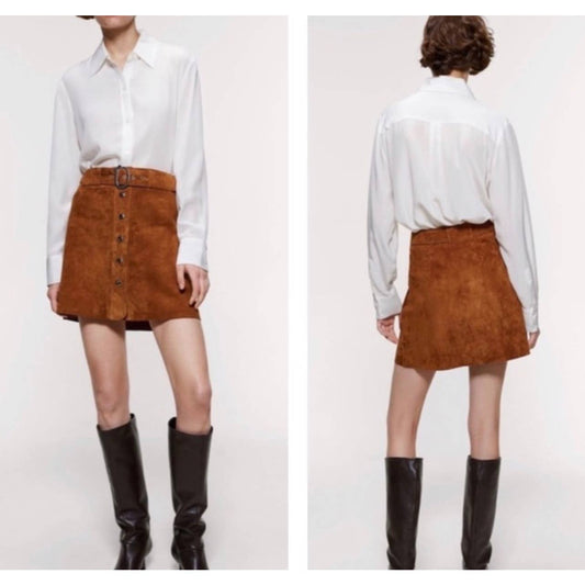 Zara Snap Front Suede Mini Skirt Size Large Brown New - Premium  from ZARA - Just $45.0! Shop now at Finds For You