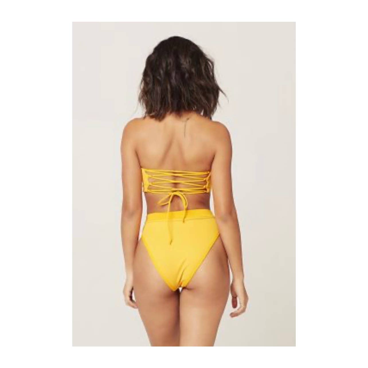 L*SPACE Ribbed Beach Wave Bandeau Top Frenchi High Waist Bikini Bottom Yellow New - Premium from L*SPACE - Just $79.00! Shop now at Finds For You