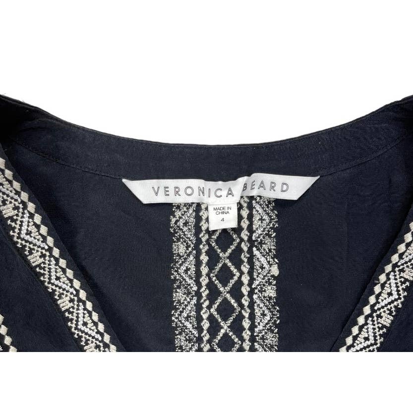 Veronica Beard Loreto Embroidered Silk Blouse Tunic Size 4 Black - Premium from VERONICA BEARD - Just $129.0! Shop now at Finds For You