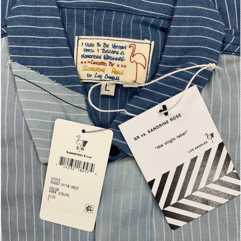 Free People x Sandrine Rose Patchwork Striped Denim Button Up Blouse Size L New - Premium from Free People - Just $99.0! Shop now at Finds For You