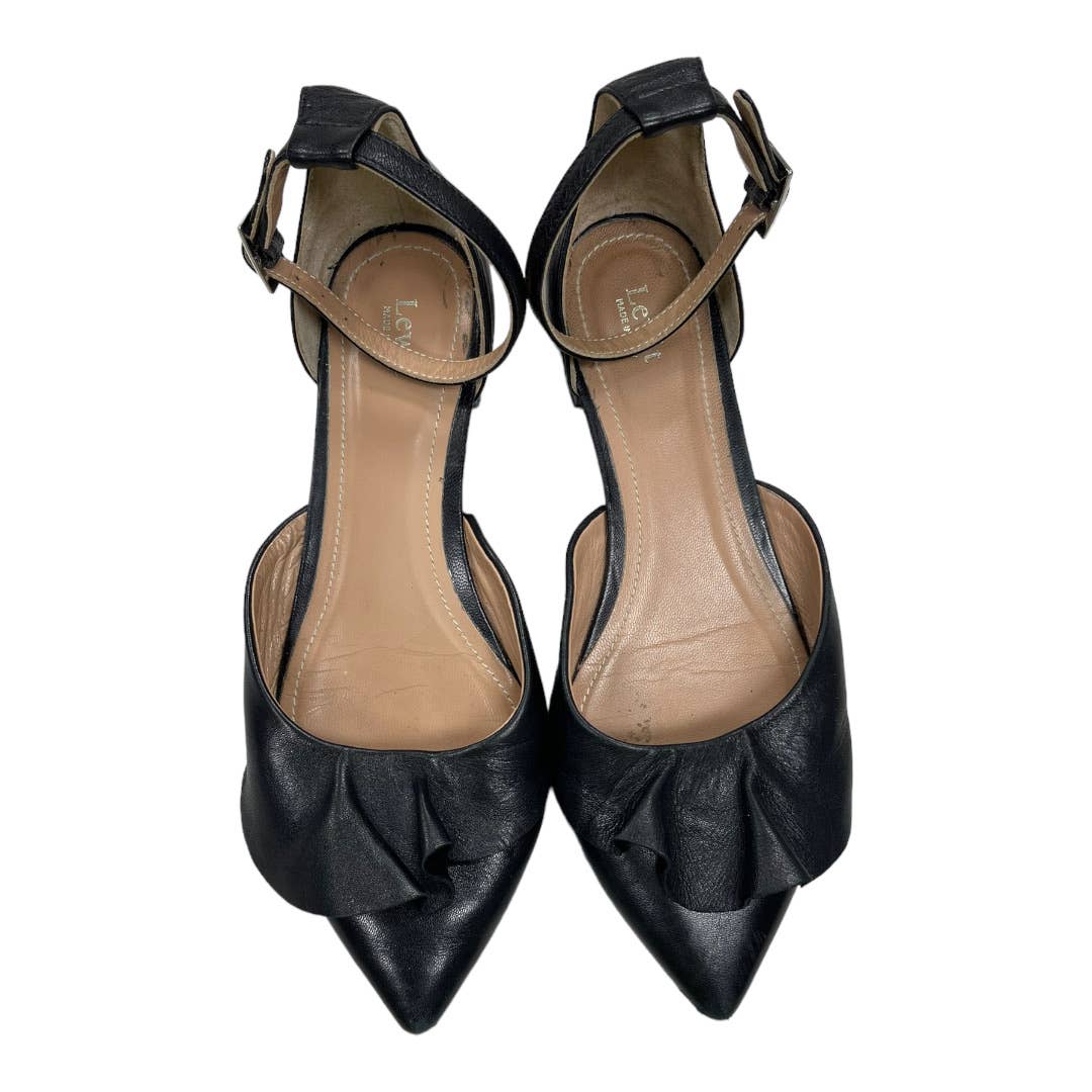 Lewit Alessia Ankle Strap Ruffle Ballet Flats Leather 37.5 7.5 Black - Premium from Lewit - Just $62.0! Shop now at Finds For You