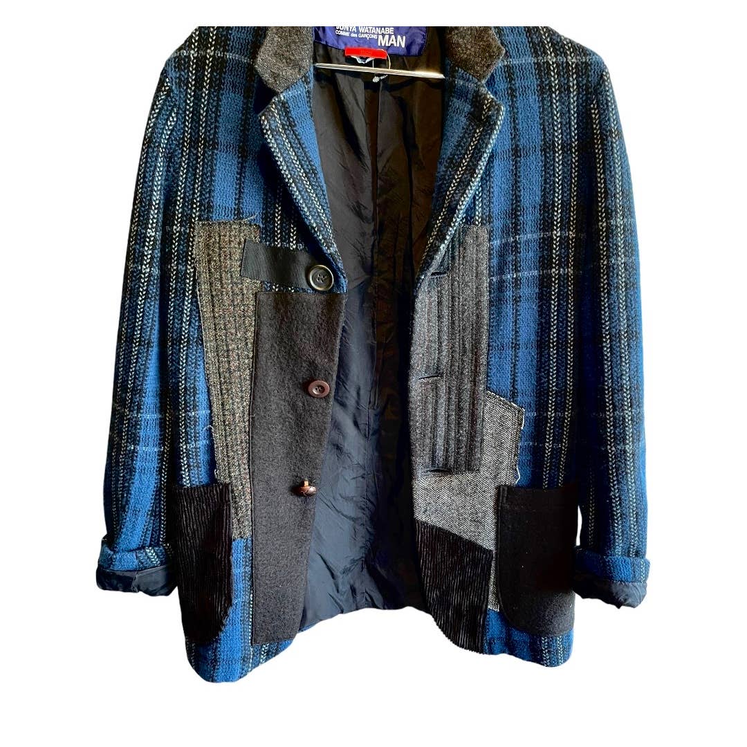 Junya Watanabe x Comme des Garçons Patchwork Wool Men’s Blazer Jacket S Japan Blue - Premium  from Junya Watanabe - Just $999.00! Shop now at Finds For You