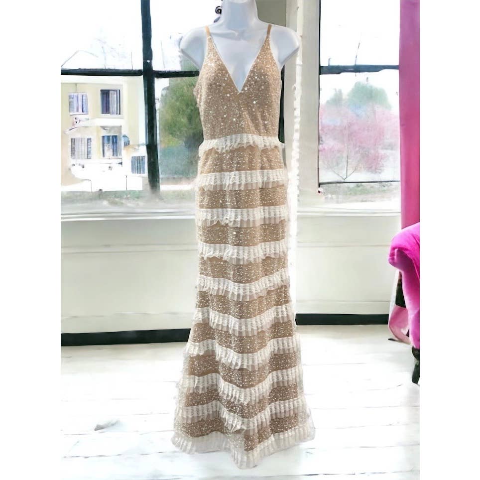 Dress The Population Tiered Lace Crystal Long Gown Dress Sz XS New - Premium from Dress The Population - Just $199! Shop now at Finds For You