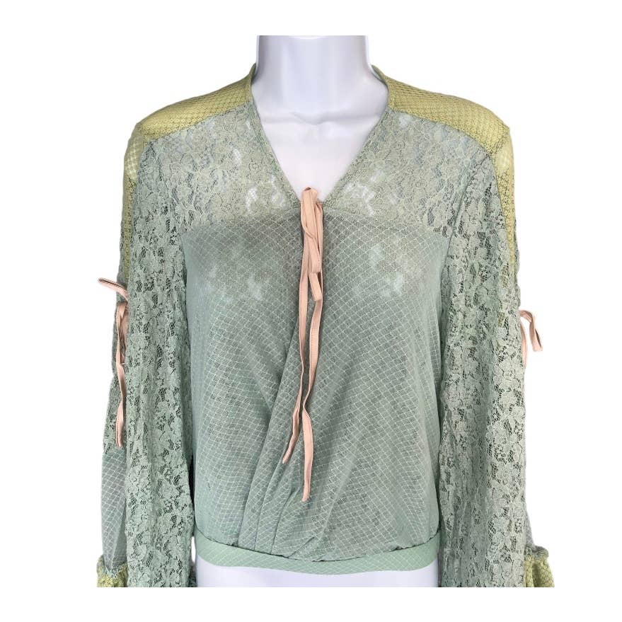 HAH Lace Boho Top Ruffle Top Blouse Festival Coachella M Blue New - Premium from HAH - Just $139.0! Shop now at Finds For You
