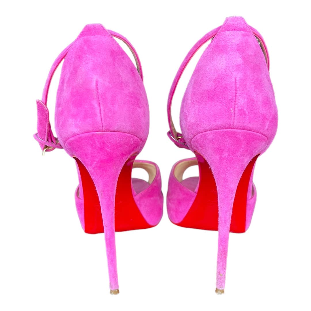 Christian Louboutin Aketata 120 Barbie Pink Suede Heels Shoes Size 39 - Premium from Christian Louboutin - Just $549.0! Shop now at Finds For You