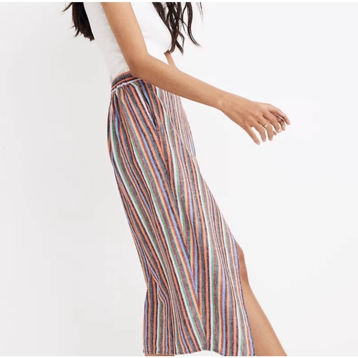 Madewell Linen Blend Overlay Rainbow Striped Midi Skirt Size S - Premium from Madewell - Just $59.0! Shop now at Finds For You