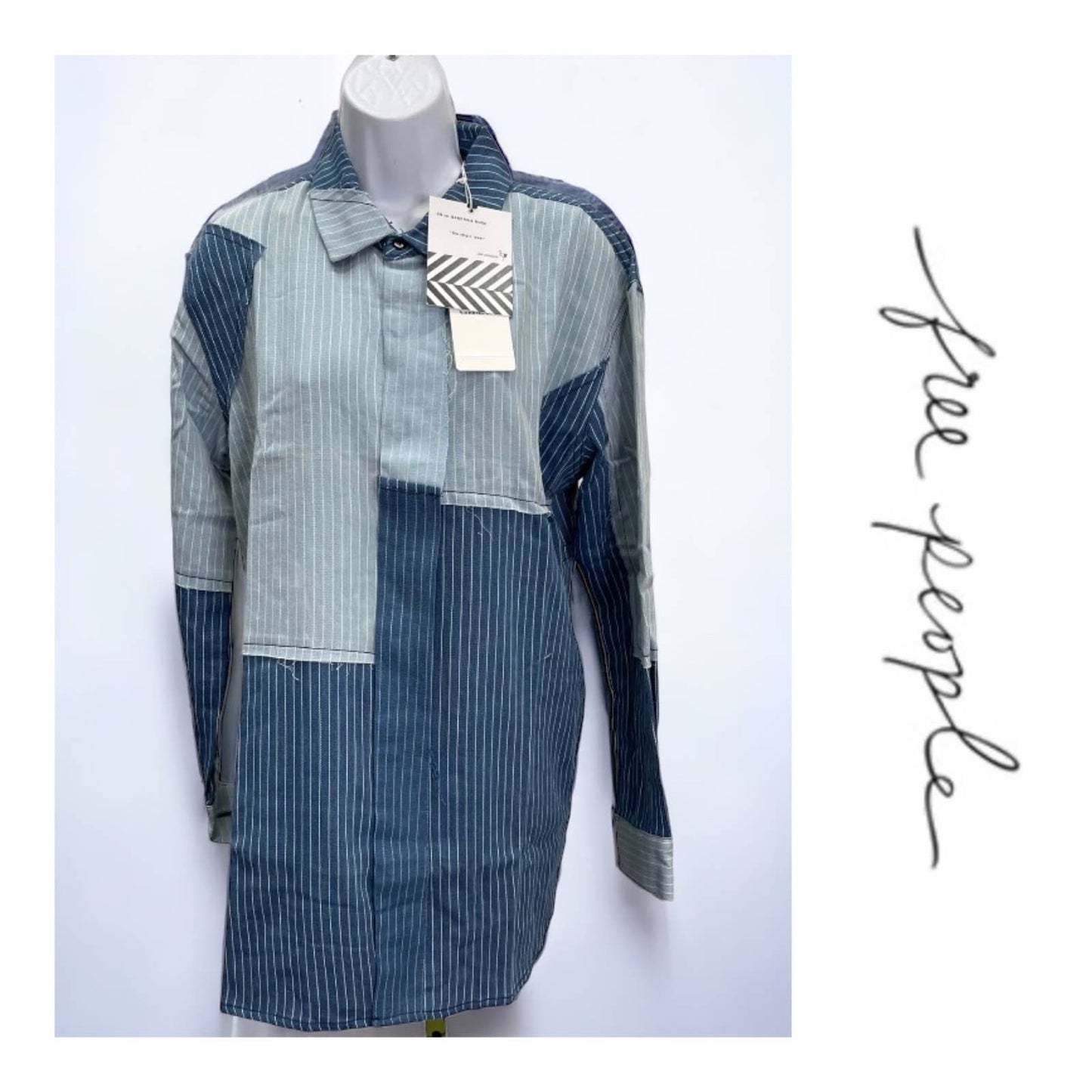 Free People x Sandrine Rose Patchwork Striped Denim Button Up Blouse Size M New - Premium from Free People - Just $99.0! Shop now at Finds For You