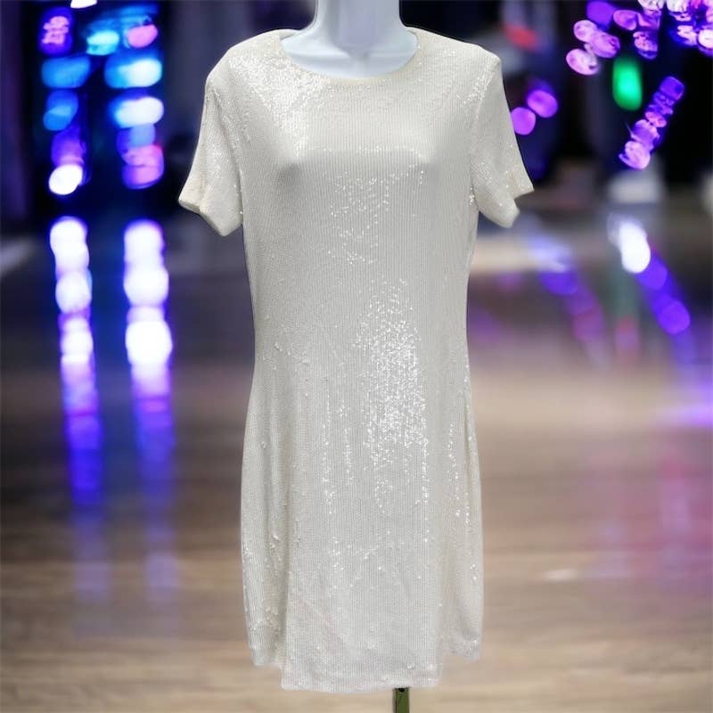Tory Burch Sequin Short Sleeve Dress Formal Party Cocktail Size Small White - Premium from Tory Burch - Just $149.00! Shop now at Finds For You