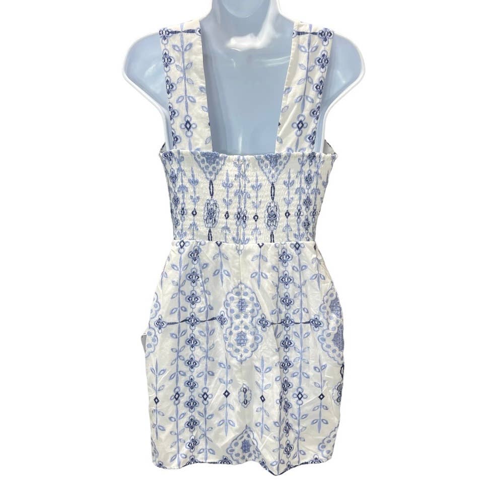 Dress The Population White Blue Floral Embroidered Mini Dress Size S - Premium from Dress The Population - Just $99.0! Shop now at Finds For You